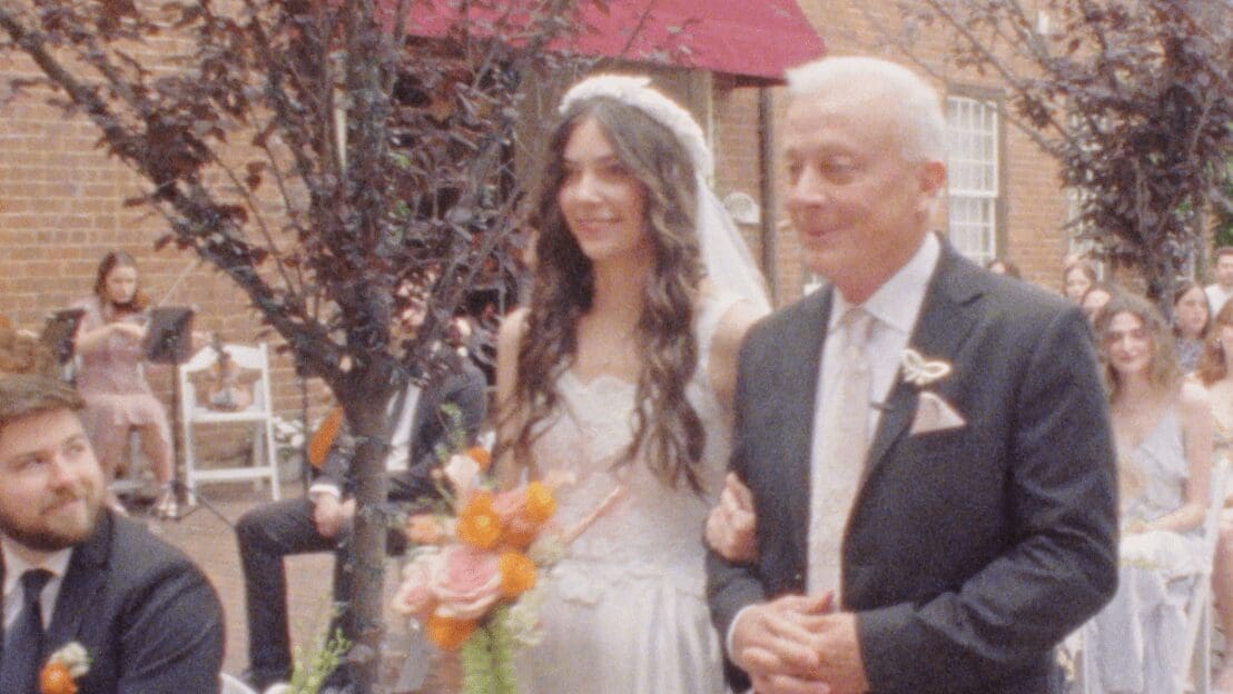 Father walking the bride down the aisle at Brookstown Inn wedding venue